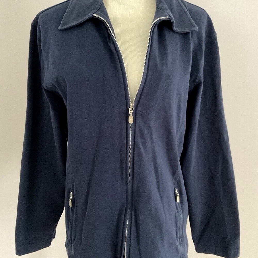 Liz Claiborne Liz & Co Navy Blue Zipper Collared Jacket w/Pockets Sz Medium
